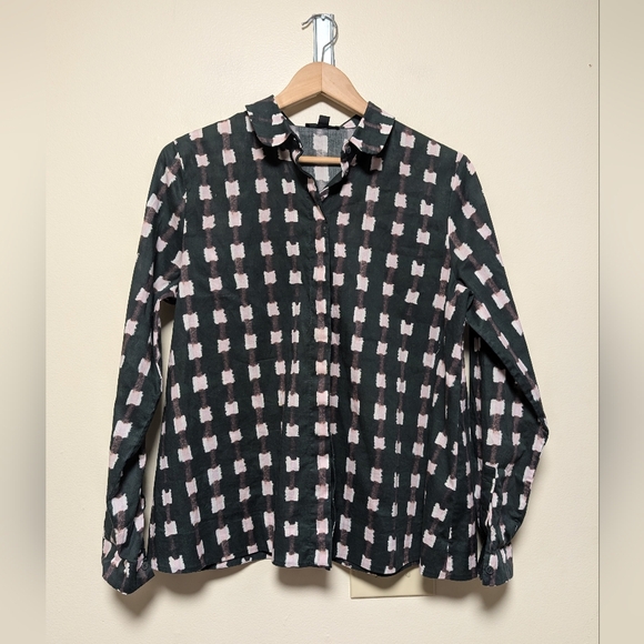 COS Dark Green Pink Geometric Ikat Print Long Sleeve Blouse EUR 40. US 8 - Picture 1 of 8